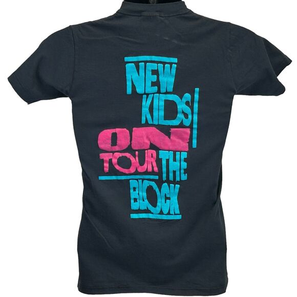 Vintage 80s New Kids On The Block Tour T Shirt NKOTB Boy Band Black XS X-Small - Picture 3 of 8
